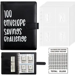 100 Envelope Savings Challenge Binder Reusable Waterproof Cash Envelope Budget Planner Book For Personal Finance Management And Money Saving Habit