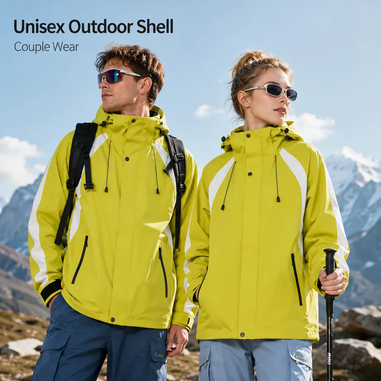 Unisex Waterproof Hiking Jacket for Men & Women, Couples Matching Windbreaker Raincoat, Water-Resistant Outdoor Shell with Hood, Lightweight Travel Camping Trekking Coat, Adjustable Cuffs, Zip Pockets, Casual All-Weather Jacket for Fall Winter Spring