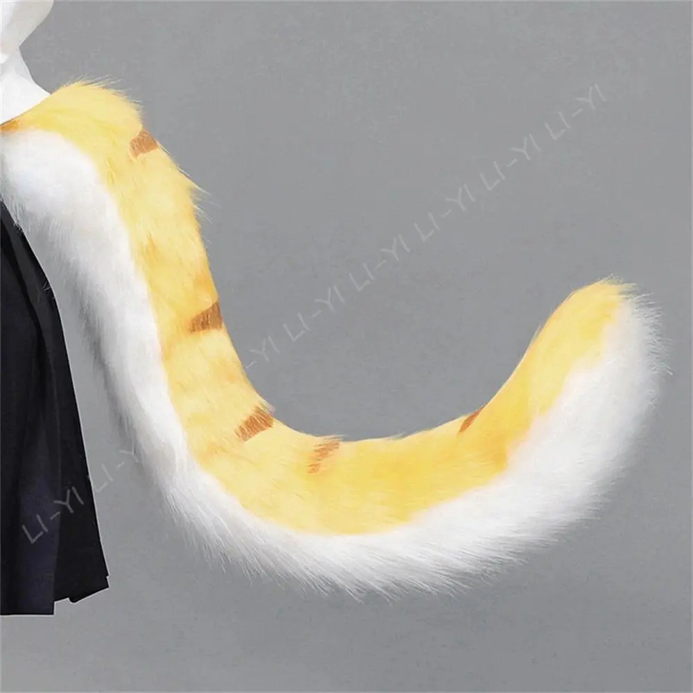 Plush Animal Tail Tiger Tail with Adjustable Belt Cosplay Party Costume Accessories Role Play Props Furry Fluffy Beast Tail