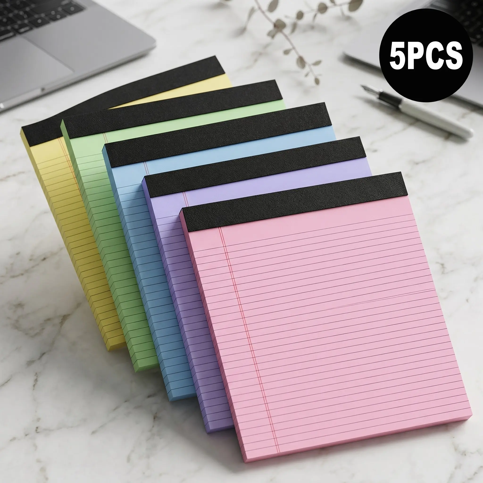 5 Pack Wide Legal Pads , 11" x 9.5" Landscape Set Of Pink Purple Blue Green Yellow College Ruled Note Pad Narrow Ruled 30 Sheets per Notepad Perforated Writing Paper Thick Backboard Horizontal Pads of Paper Office Stationery Supplies