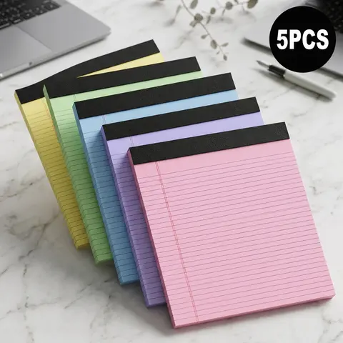 5 Pack Wide Legal Pads, 11" x 9.5" Horizontal Landscape Notepads, Writing Memo Pads, Pink Purple Blue Green Yellow, Narrow Ruled, 30 Sheets Each, Perforated Writing Paper with Thick Backboard, Office Stationery Supplies