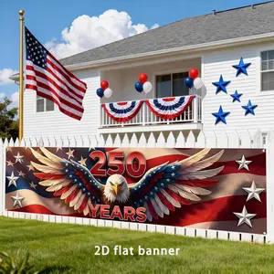 2D Flat Banner Polyester Patriotic Backdrop, American Flag Bald Eagle Design with "250 Years" Text, Soft Lightweight Foldable Digitally Printed for 4th of July, Independence Day, Memorial Day, Veterans Day, National Holidays, Anni