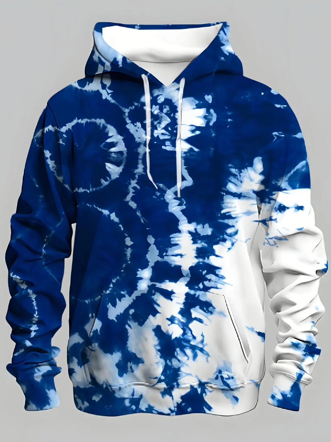 Men's Deep Sea Blue Turbulent Asymmetrical Tie-Dye Full Print Hoodie, Plus Size Japanese Style Indigo Ink Texture, Fall & Winter Casual Loose Fit Sweatshirt