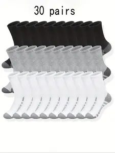 Men's Classic Crew Socks, Breathable and Comfortable, Moisture-Wicking, Striped Knit Fabric, Polyester Material