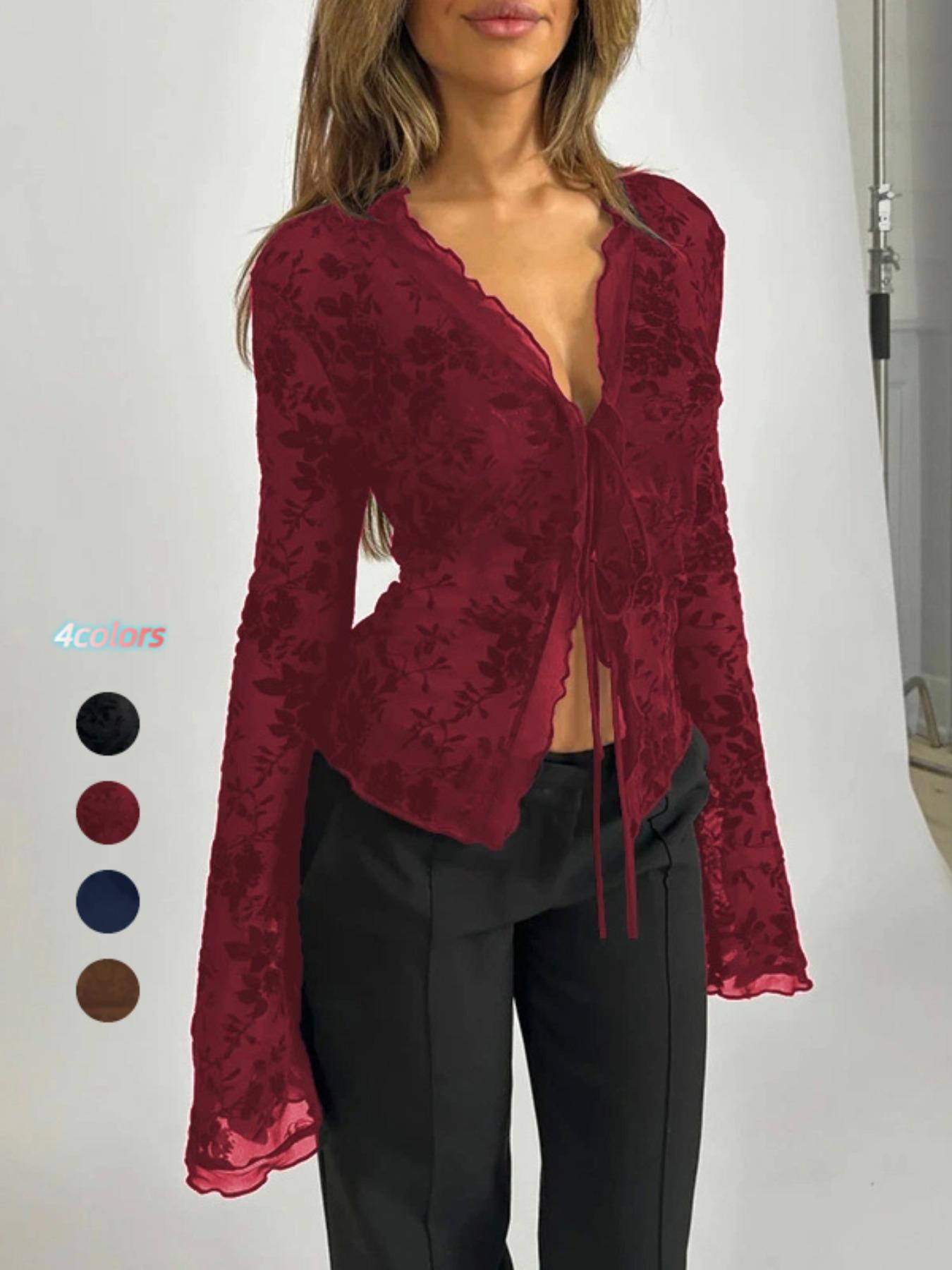 2026 New Fashion Chiffon Blouse, Elegant Ruched Flare Sleeve Top, Slim-Fitting Casual Style, Spring & Fall Wear