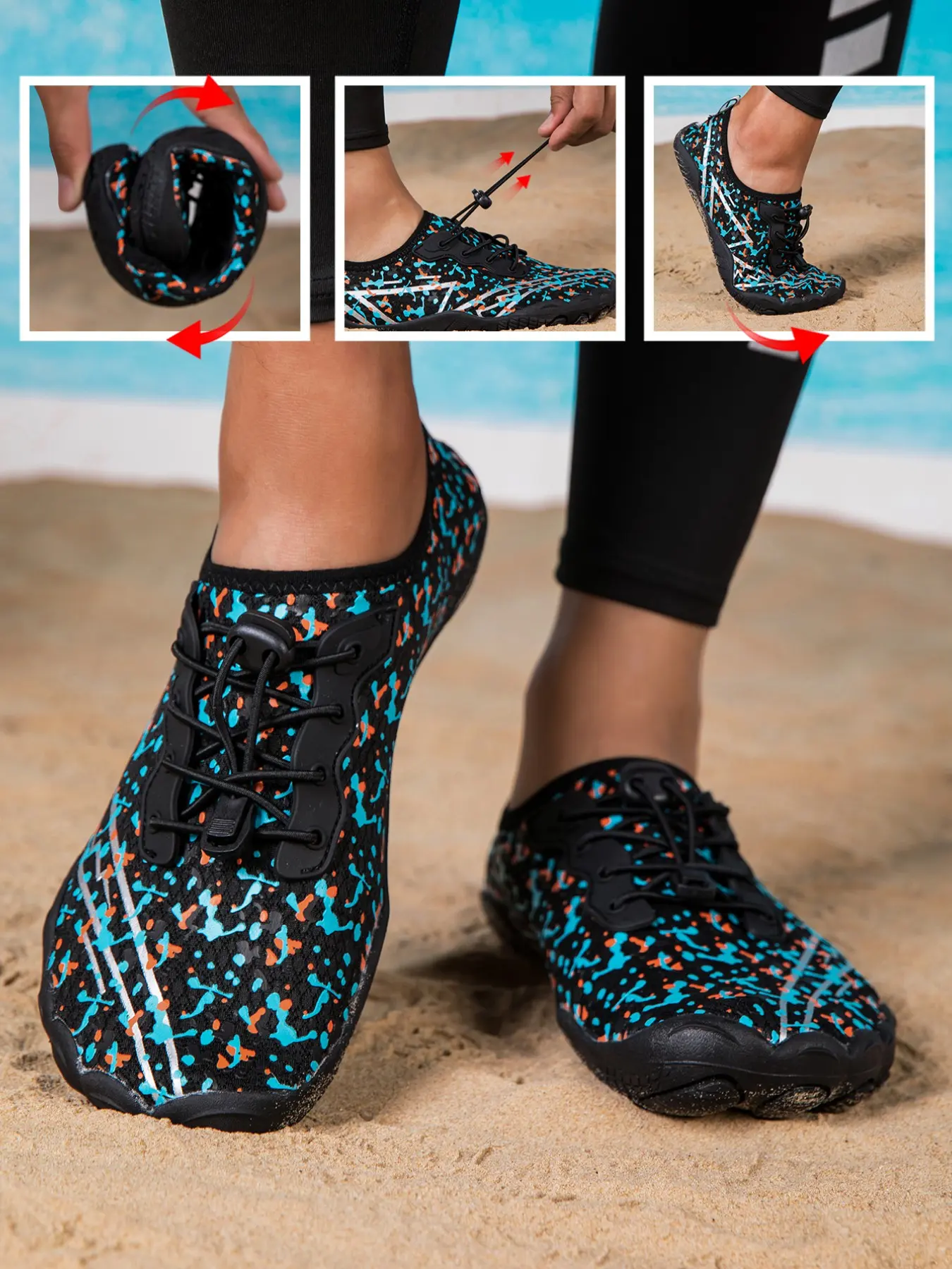 New Men's Graffiti Outdoor Beach Water Shoes, Lightweight Breathable Barefoot Feel, Versatile River Wading Soft Sole, Ideal for Hiking Swimming Surfing Fishing, Sporty Water Shoes, Water Sports Footwear