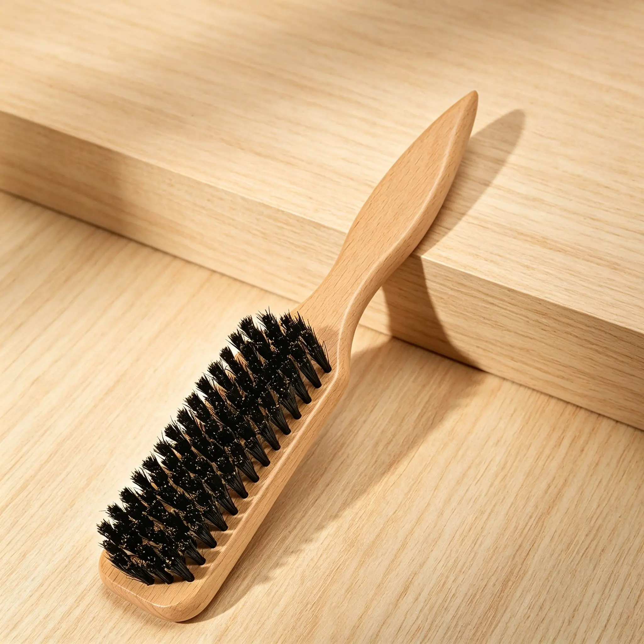 Natural Boar Bristle Beard Brush with Wooden Handle, Men's Daily Beard and Hair Styling Tool, Beard Grooming Tools, Lightweight Handheld Barber Brush