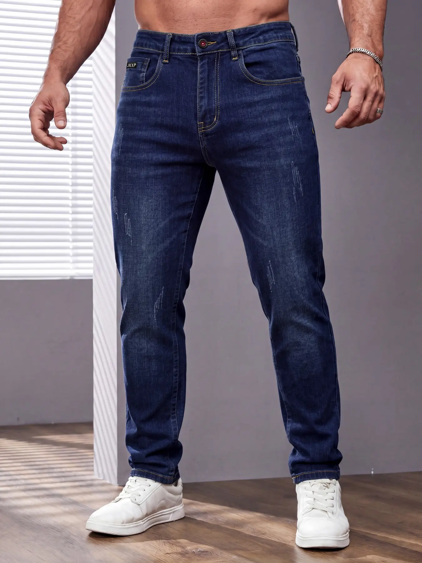 Slim-fit Stretch Jeans Pants for Men, 3 Colors Available (Black / Blue / Black-Blue). Suitable for all seasons, ideal for daily casual wear, office, work, evening and night outings.