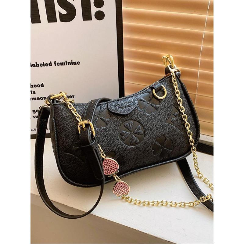 BIGWIG Women's Fashionable Floral Pattern Crossbody Bag, Casual PU Leather Zipper Shoulder Bag for Daily Used, Trendy Versatile High-quality Daily Commuting Bag