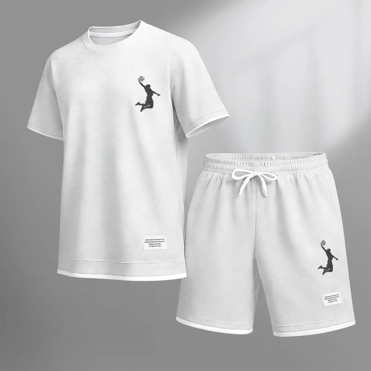 Men's basketball print drawstring shorts set for spring/summer, a casual summer outfit including a short-sleeved shirt and shorts, suitable for everyday wear and sports. A two-piece set for a relaxed and energetic lifestyle.