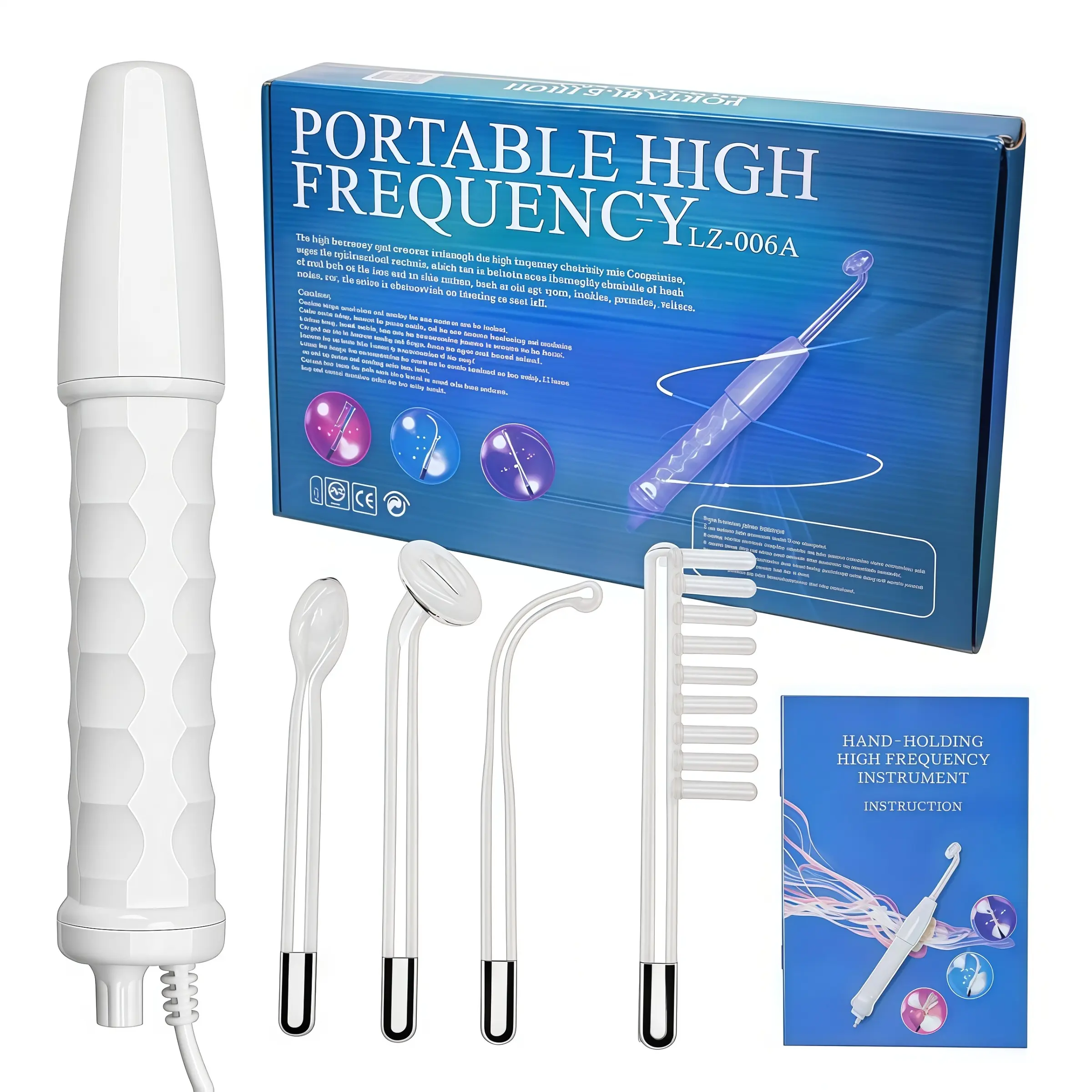 Portable High Frequency Facial Wand 4 Glass Tubes Home Skin & Scincare Salon Care Facial Beauty Instrument