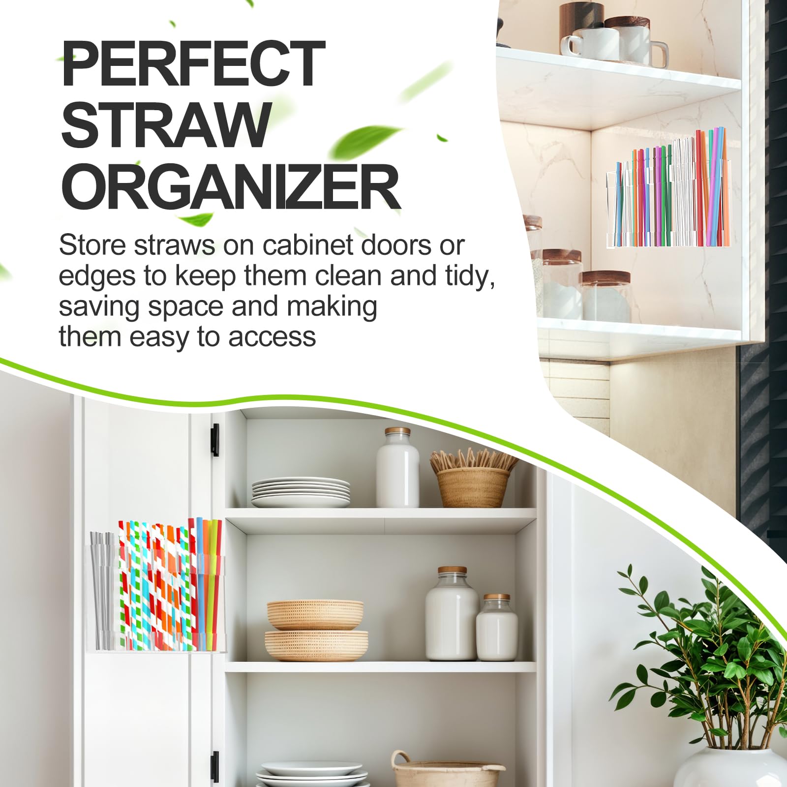 9.5" Adjustable Acrylic Straw Holder - 1-Part Large Organizer with Ultra-Sticky Adhesive, Fits Cabinet Doors, 2025 Reusable Straw Storage for Kitchen Cupboards (Transparent)