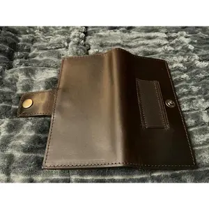 Premium Leather Checkbook Cover with Pen Holder -RFID Blocking, Classic Design, Slim & Durable - Perfect for Personal & Business Checks 7 x 3.75 Inches, (Brown)
