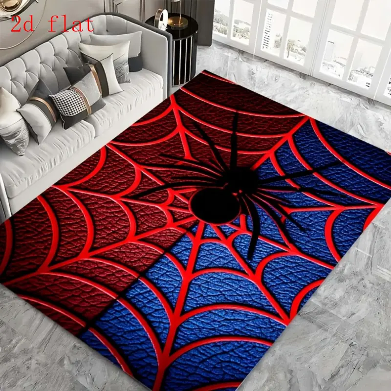 Flannel Floor Mat 2D Spider Web Pattern Carpet - Red and Blue Soft Flannel Mat, suitable for living room, bedroom, kitchen, bathroom - An excellent gift for friends and family, multi-functional decorative floor mat| Carpet