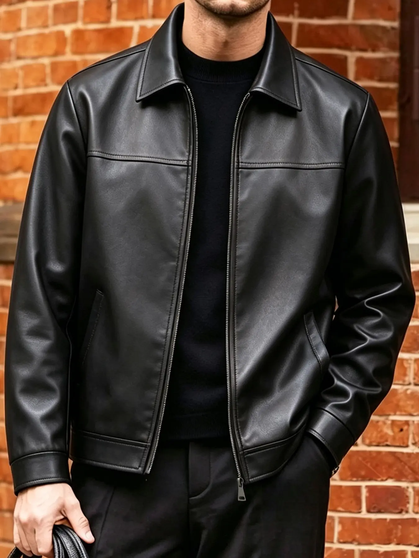 Men's Casual PU Leather Jacket, Zip Closure, Slim Fit, Spring & Fall Outerwear for Daily Wear Men's Casual PU Leather Jacket, Zip Closure, Slim Fit, Spring & Fall Outerwear for Daily Wear