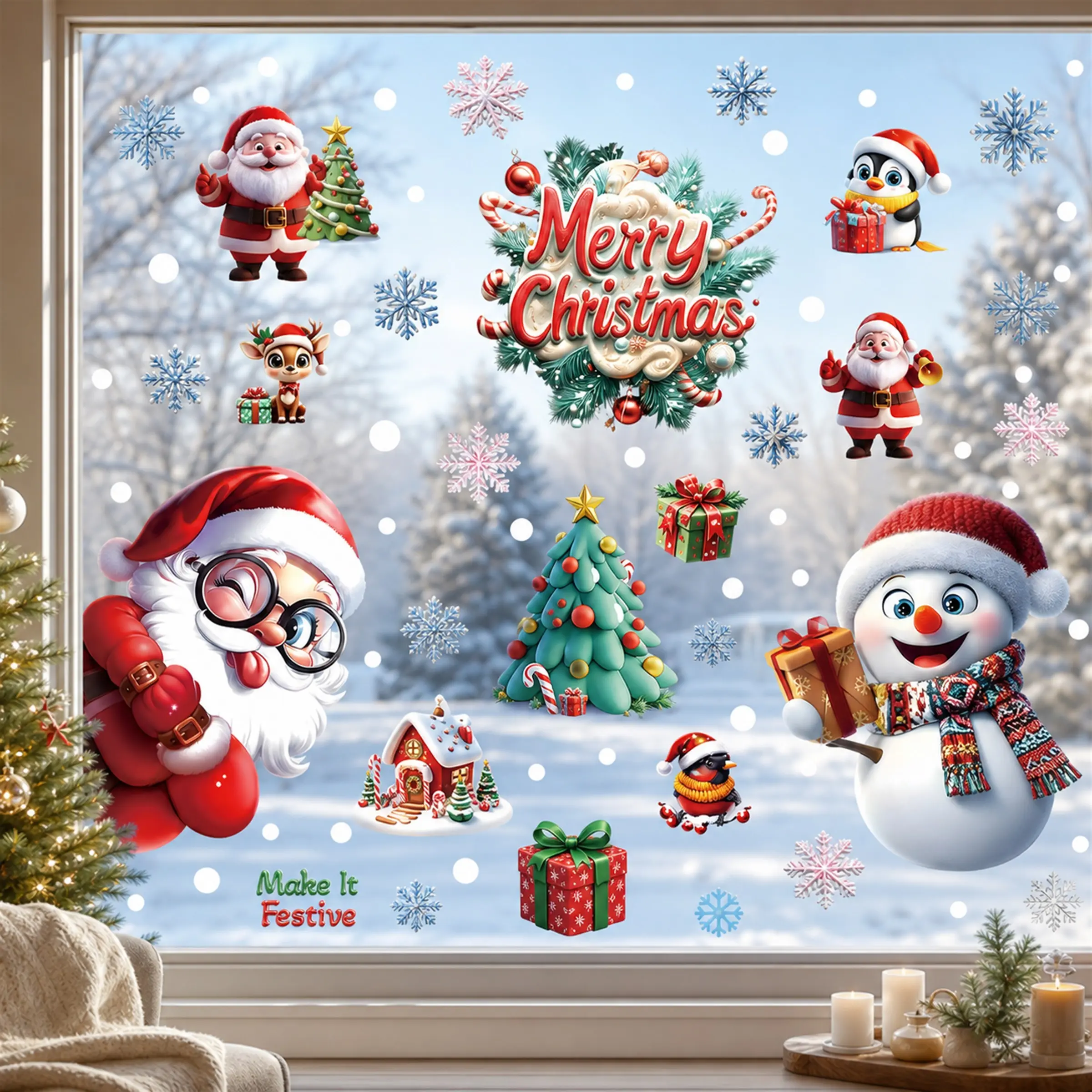 Christmas Static Cling Window Decals, Self-Adhesive No Glue, Reusable Glass Stickers, Festive Home Decor, Shop Display, Party Decoration