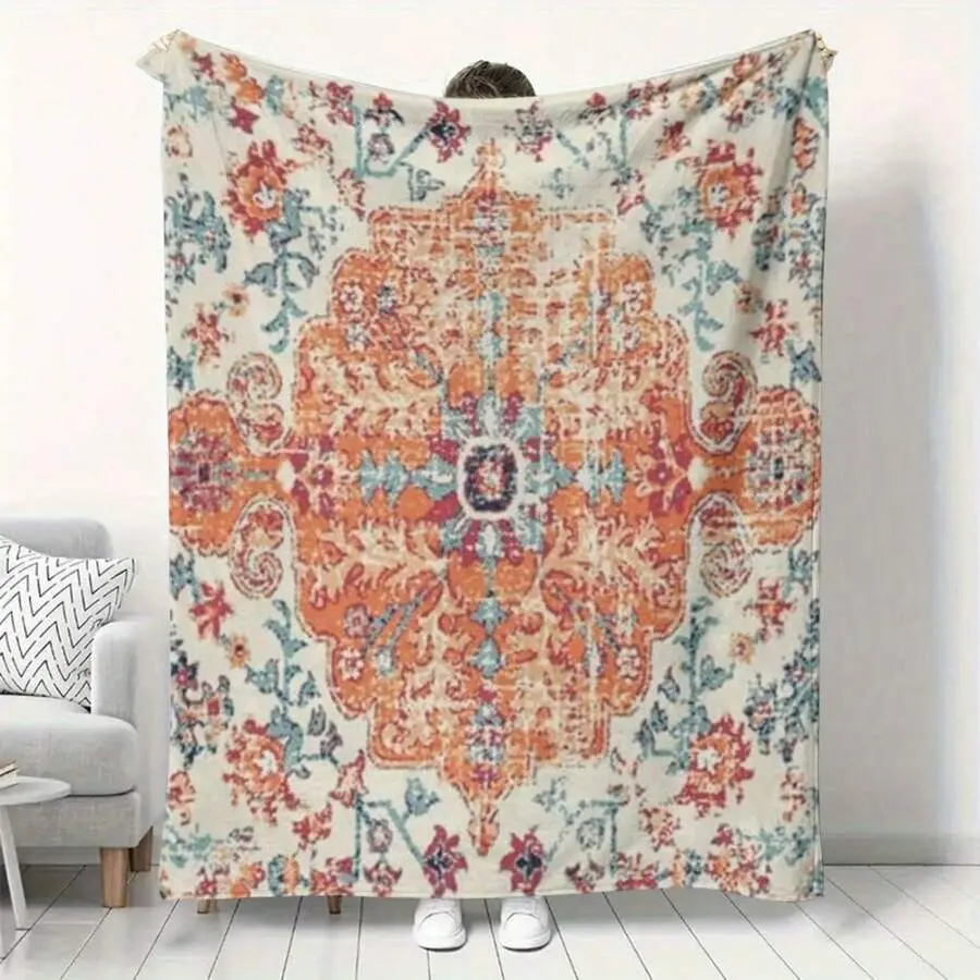 Boho Vintage Nature-Inspired Wildflowers Flannel Throw Blanket - Soft, Wrinkle-Free, for Room Decor, Ideal for Bed, Sofa, Birthday Souvenirs