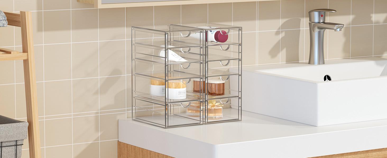 Makeup Organizer, 30 Drawers Acrylic Clear Drawer Organizer, Clear Makeup Organizer, Plastic Storage Drawers for Vanity, Bathroom, Closet, Desk