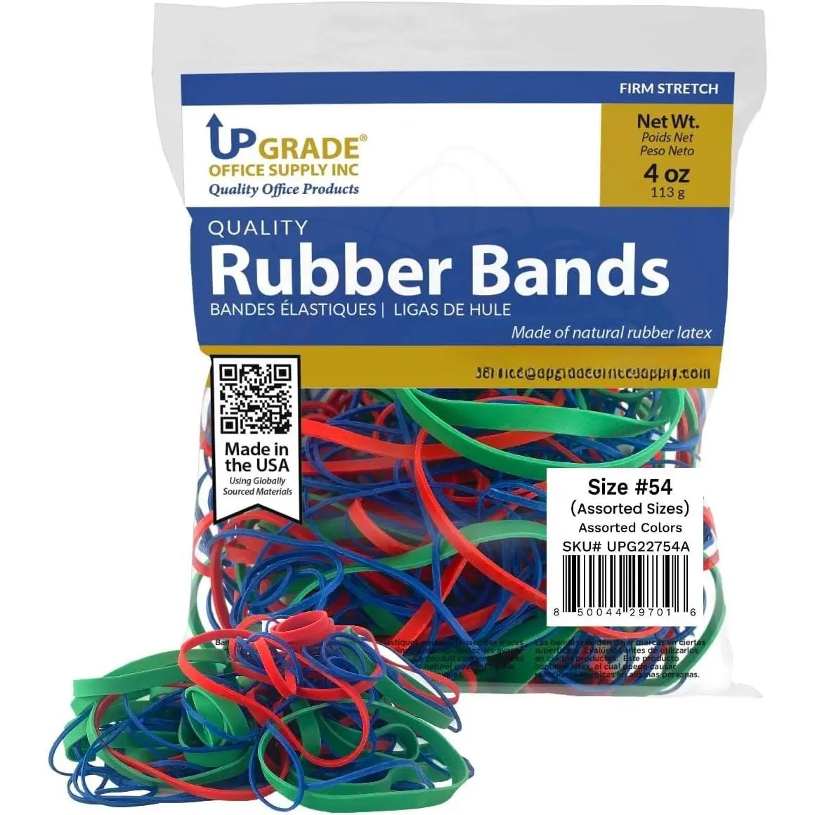 Rubber Bands, Size 54,  Sizes and Colors, 1/4 lb Bag,