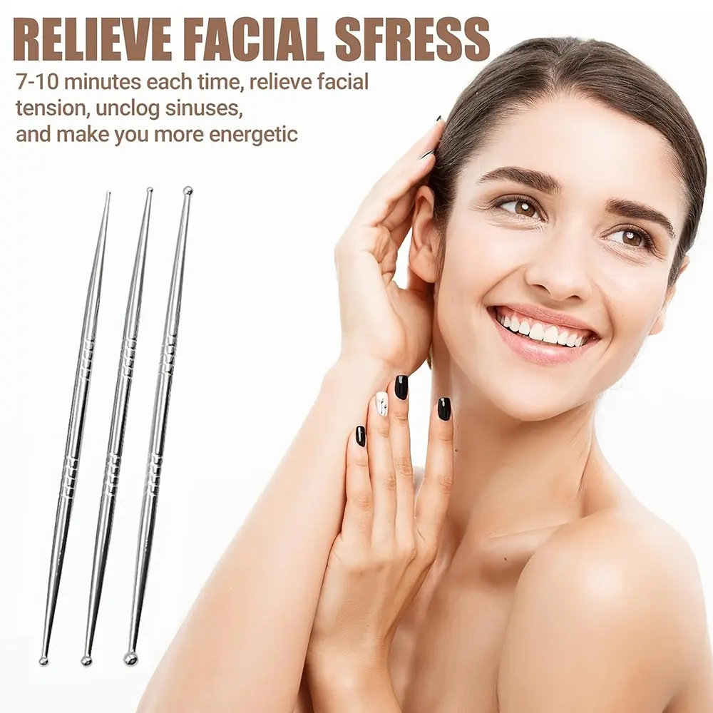 3pcs Stainless Steel Deep Tissue Massage Pen Set, Acupressure Meridian Tools, Fascia Release Tools, Trigger Point Therapy Sticks, Relief Muscle Tension, Portable