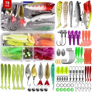 361/219/106/78pcs Bass Fishing Lures Kit, Fishing Tackle Box with Soft Bait Hooks Weights, Fishing Lure Set, Ideal Gift for Men Father Beginners