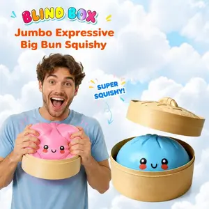 10.6" Expressive Big Bun Squishy Slow Rising TPR Fidget Toy, Blind Box Random Style Dumpling Sensory Squeeze Toy, Food Shaped Anti-Stress Desk Decor, Calming Anxiety Relief Gift for Teens Adults, Graduation Holiday Birthday Party Present