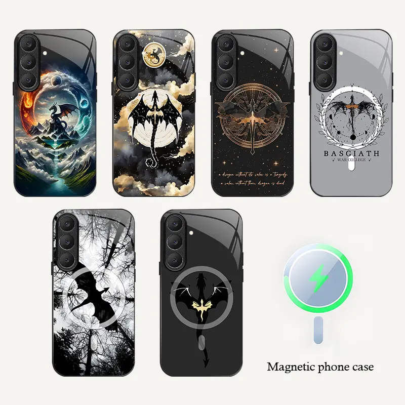 Magnetic Glass Black Dragon Phone Case  for【Galaxy S25 Fe】, Gothic Dark Fantasy Aesthetic Shock‑Resistant Cover----9435