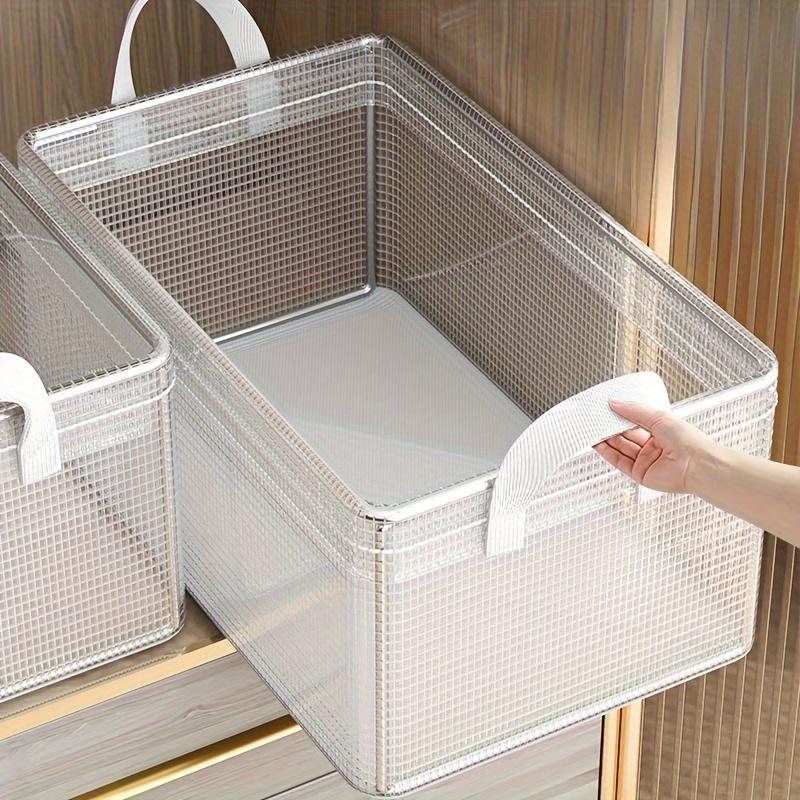 1-piece Durable Plastic storage box with steel frame and reinforced handles, stackable transparent lidded storage container, suitable for storing clothes, books, household and dormitory necessities