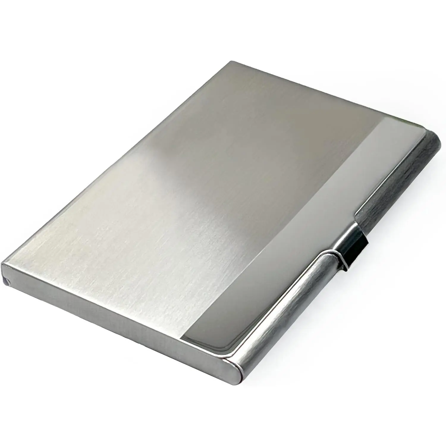 Business Card Holder, for Men and Women, Slim Minimalist Design Case, Stainless Steel Metal, Fits 18 Business Cards in Pocket, Polished Front, Protects Cards