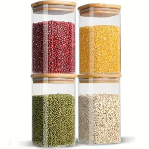 4pcs Glass Storage Jars, Wide-Mouth Square Airtight Food Containers. Microwave and Freezer Safe with Flip-Top Lids. Ideal for Cookies, Snacks, Pasta, Tea, Coffee, Spices and Grains. Perfect for Baking Supplies, Condiments and Bulk Food Storage.