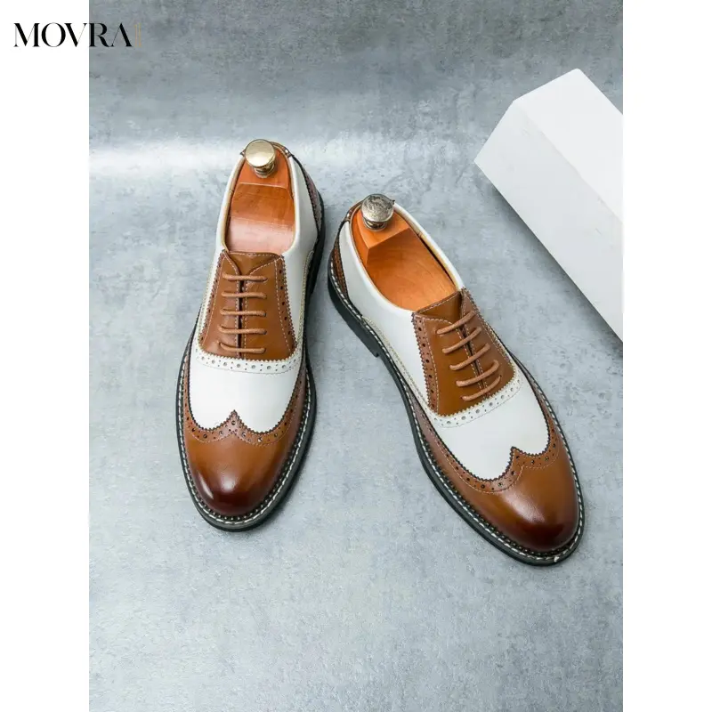 MOVRA1 Men's Fashionable Brogue Decor Lace Up Dress Shoes, Casual Comfortable Business Style Shoes Work Office, Male All-match Shoes Daily Wear, Boy, Office Work Footwear