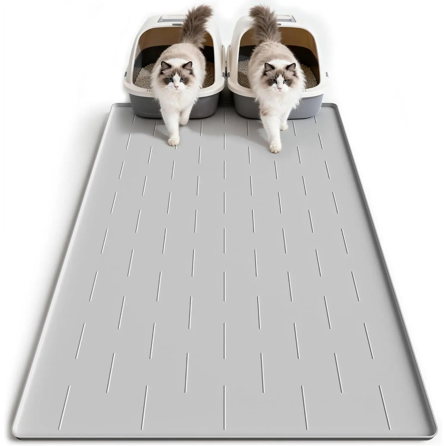 Silicone Cat Litter Trapping Mat, 40''x28'' Extra Large Cat Litter Mat, Easy to Clean & Soft on Kitty Paws, Waterproof Kitty Litter Pads for Indoor Cats, Light Gray