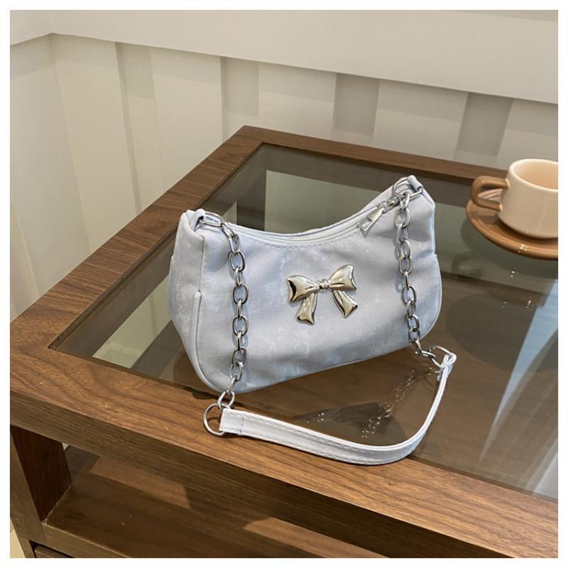 Sweet Little Fresh Bow Handbag Women Korean Armpit Crossbody Bag Chain Shoulder