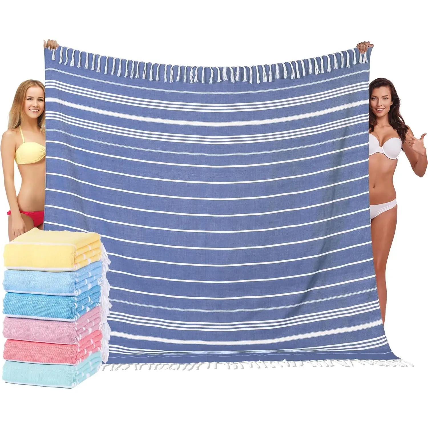 Turkish Beach Towel Blanket 85x75 Cotton Extra Large Oversided Bath Pool Blankets Huge Bed Sand Free Throw Towels Picnic Outdoor Big Quilt Necessities Cloud Gifts for Adult Blue