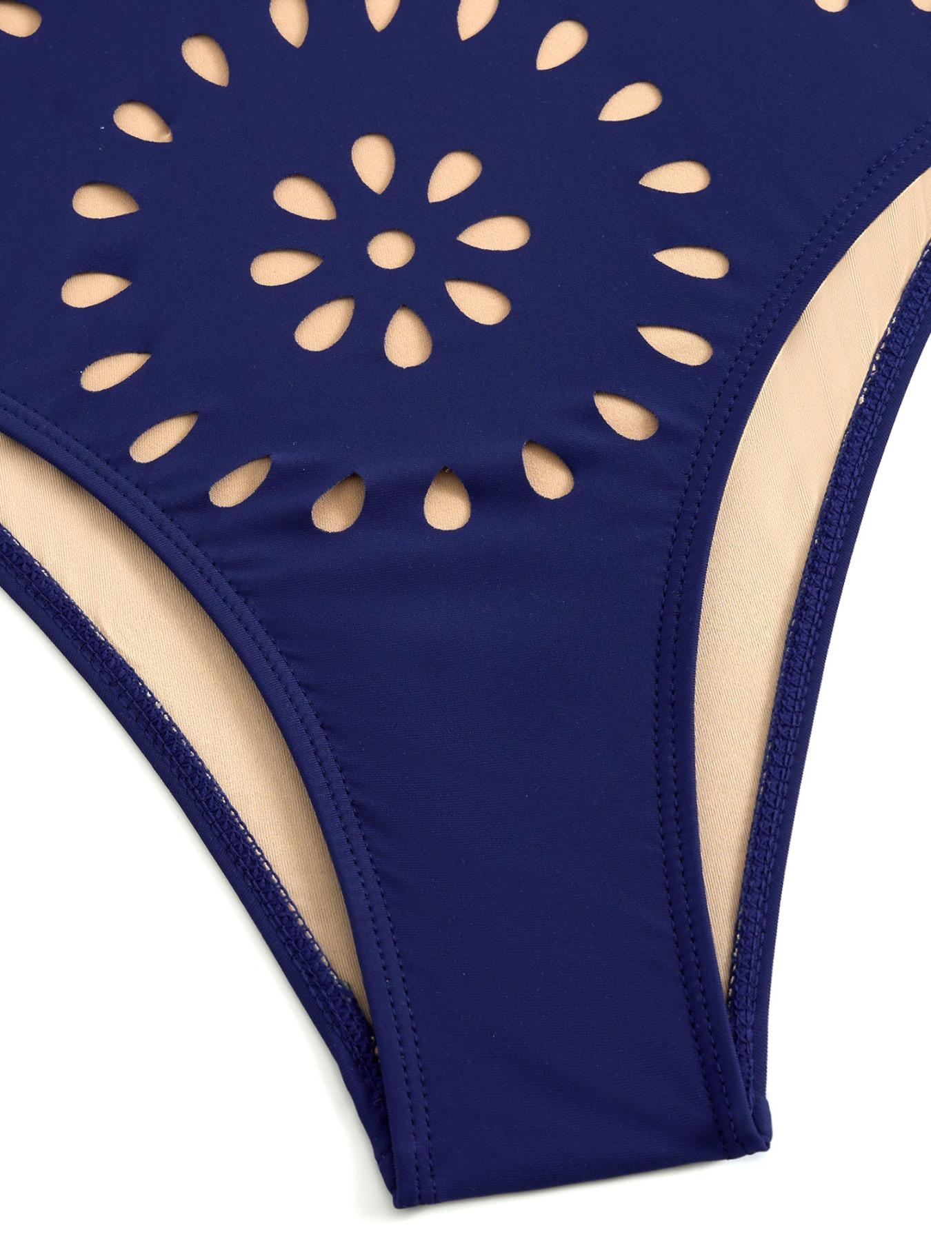 Women's Sexy Laser Cut Hollow Lace One-Piece Swimsuit Set, Slimming Beach Vacation Two-Piece Swimwear with Skirt, Casual Fitted Design