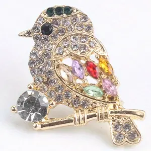 Premium Simple Color Rhinestone Cute Bird Brooch