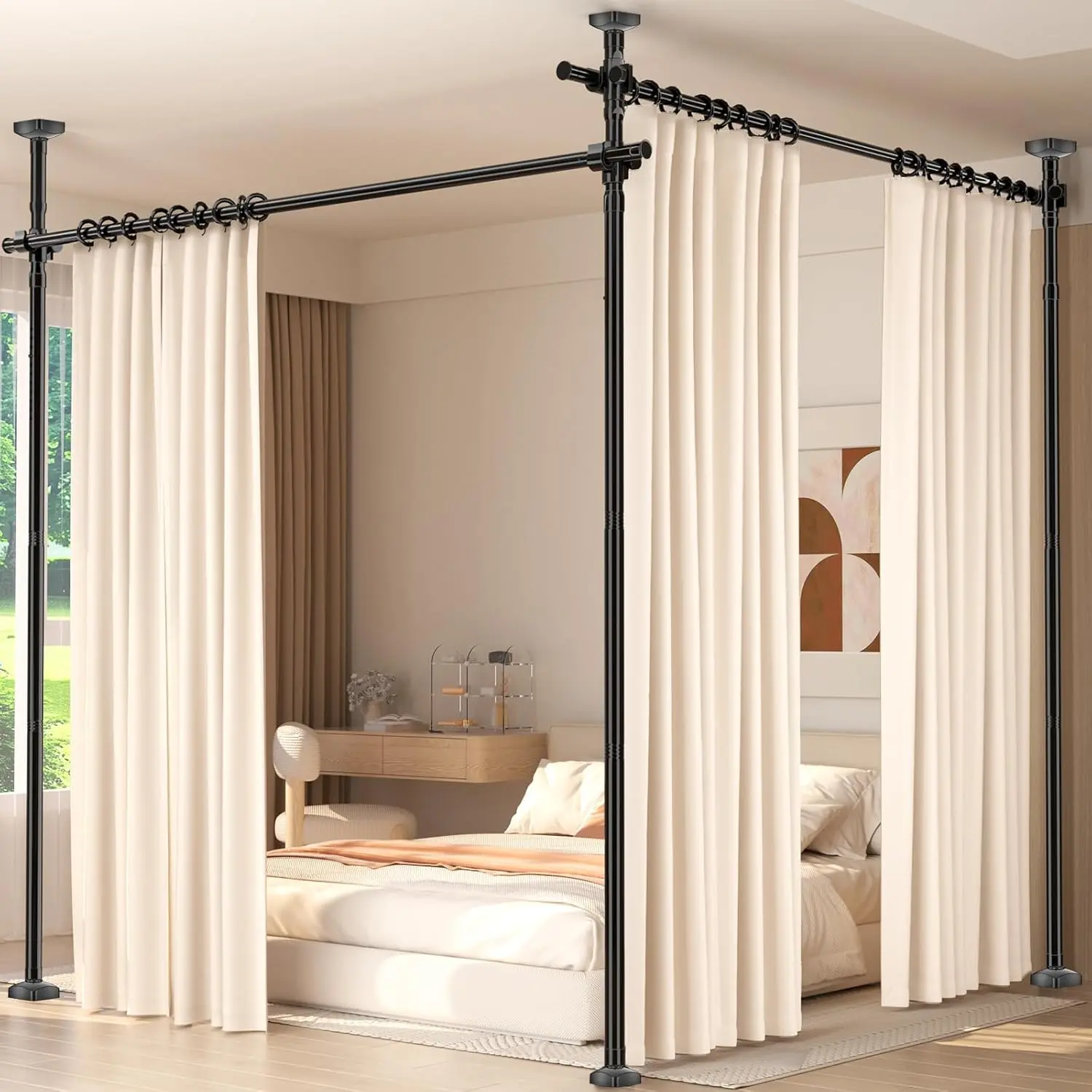 Adjustable 4-10ft(H) 28-140inch(W) Freestanding No Drilling Room Divider Temporary Privacy Partition for Room Separation Black