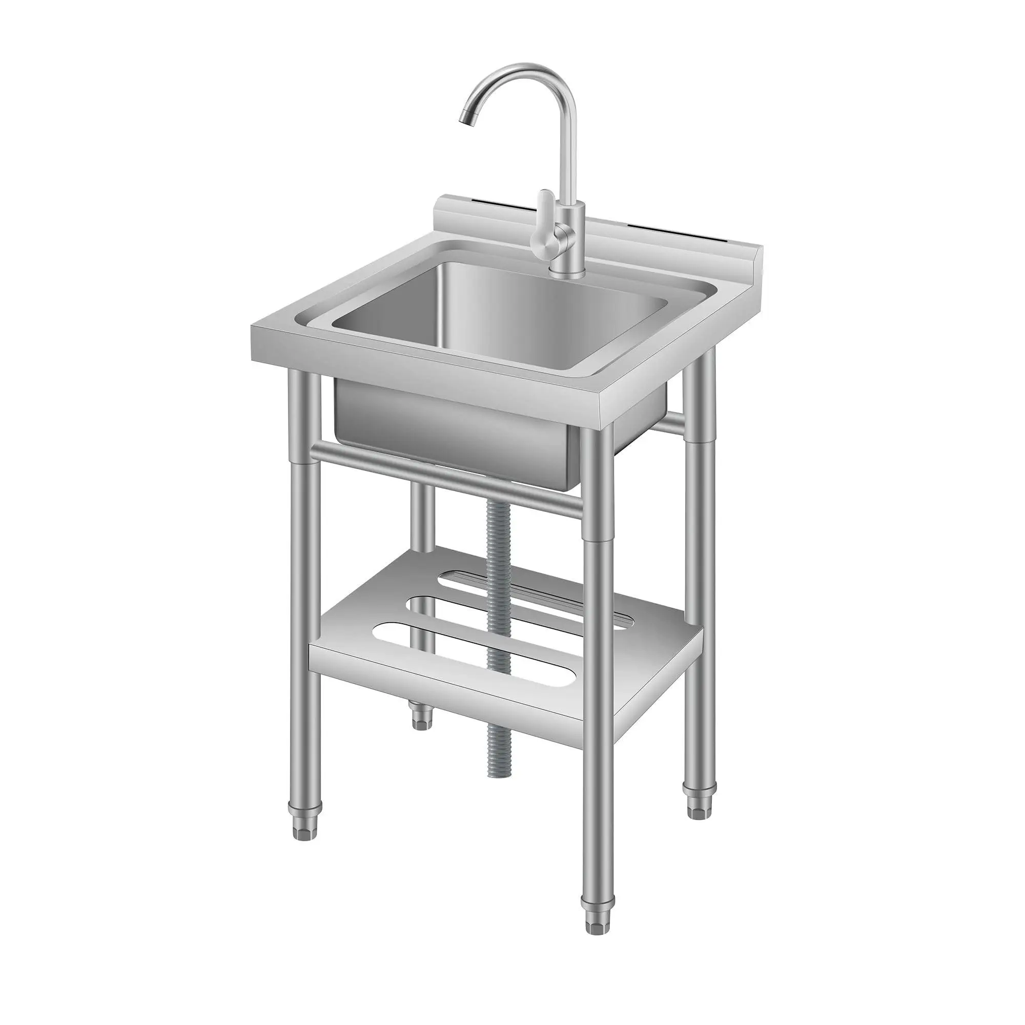 Stainless Steel Utility Sink - Compact Freestanding Laundry Sink with Storage Shelf, Faucet, Hot & Cold Water Pipes & Backsplash, 18x14 in, for Kitchen, Garage & Laundry Room