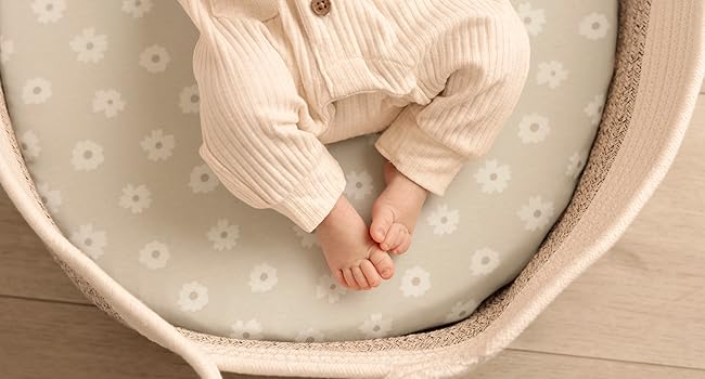 2-Pack Organic Bassinet Sheets for Girls, Boys - 100% Cotton Bassinet Mattress Sheets Compatible with Halo Bassinest Swivel Sleeper, Graco, Baby Delight, Chicco, Unisex Fitted Bassinet Sheets (Pecan)