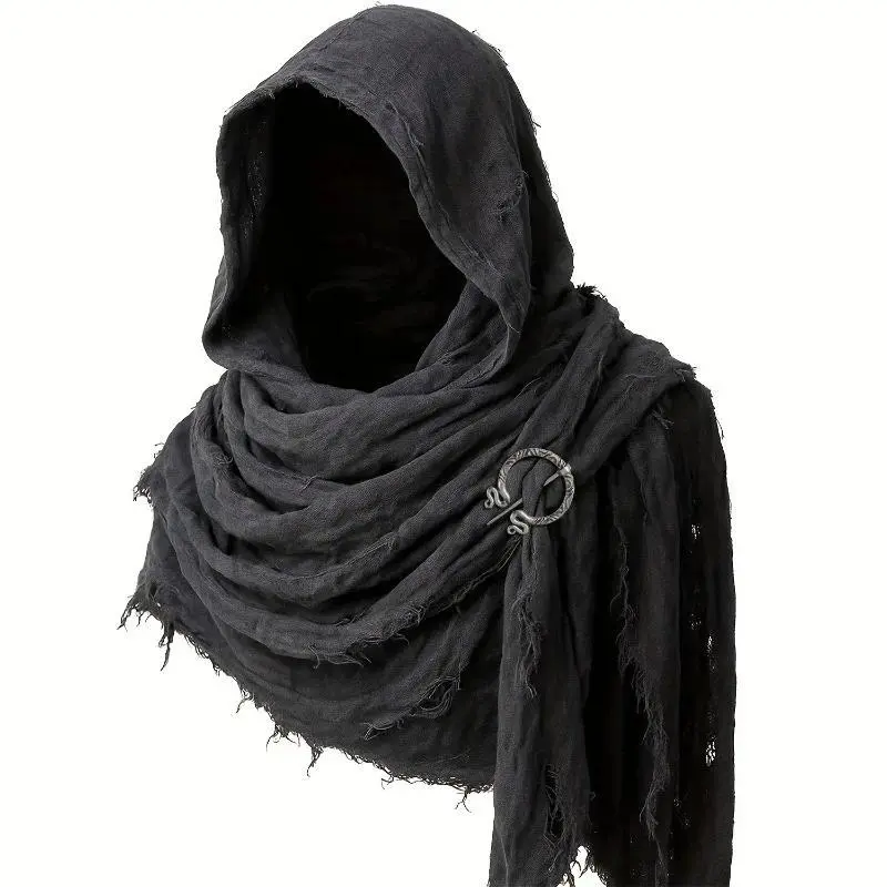 Medieval Renaissance Cloak Cape with Viking Brooch - Hooded Shawl Scarf for Halloween Costumes, Streetwear & Pop Culture Events