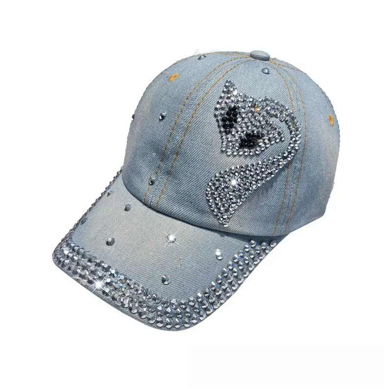 Unisex Rhinestone Washed Denim Baseball Cap - Sparkle Bling Breathable Trucker Hat with Sun-Shade Peak, Versatile Sports & Outdoor Accessory for Party, Beach, Daily Summer Use