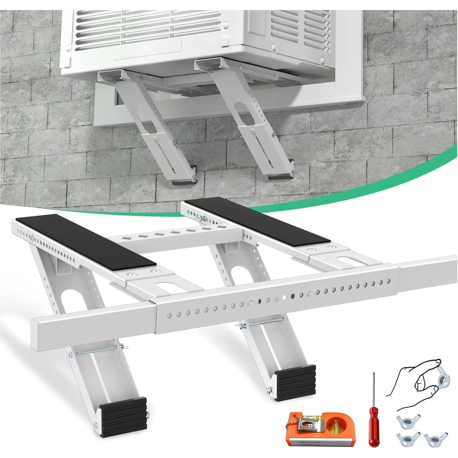 Window AC Support Bracket, No Drill Air Conditioner Mount, Heavy Duty Dual Arm Window Hung for 350LBS Outdoor Unit, Width 31.5"-41.7" Fits 5000-24000 BTU AC Units