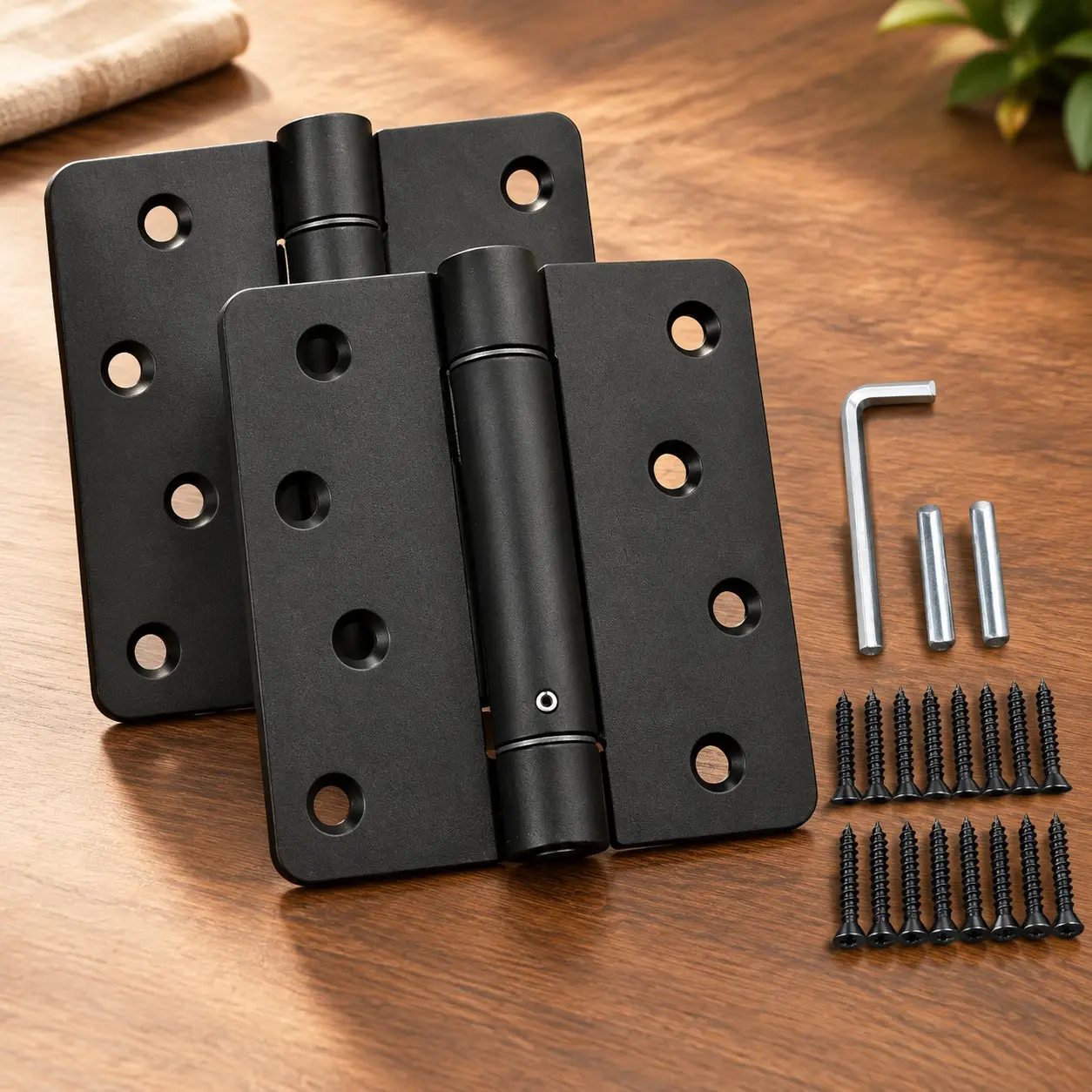 Self Closing Door Hinge 4 inch Matte Black Auto Close Hinges Adjustable 4 x 4 Inch Spring Hinges Door Closer Hinge 1/4" Radius Corner Commercial Auto Self-Closing Hinge UL Listed, 2 PiecesGift