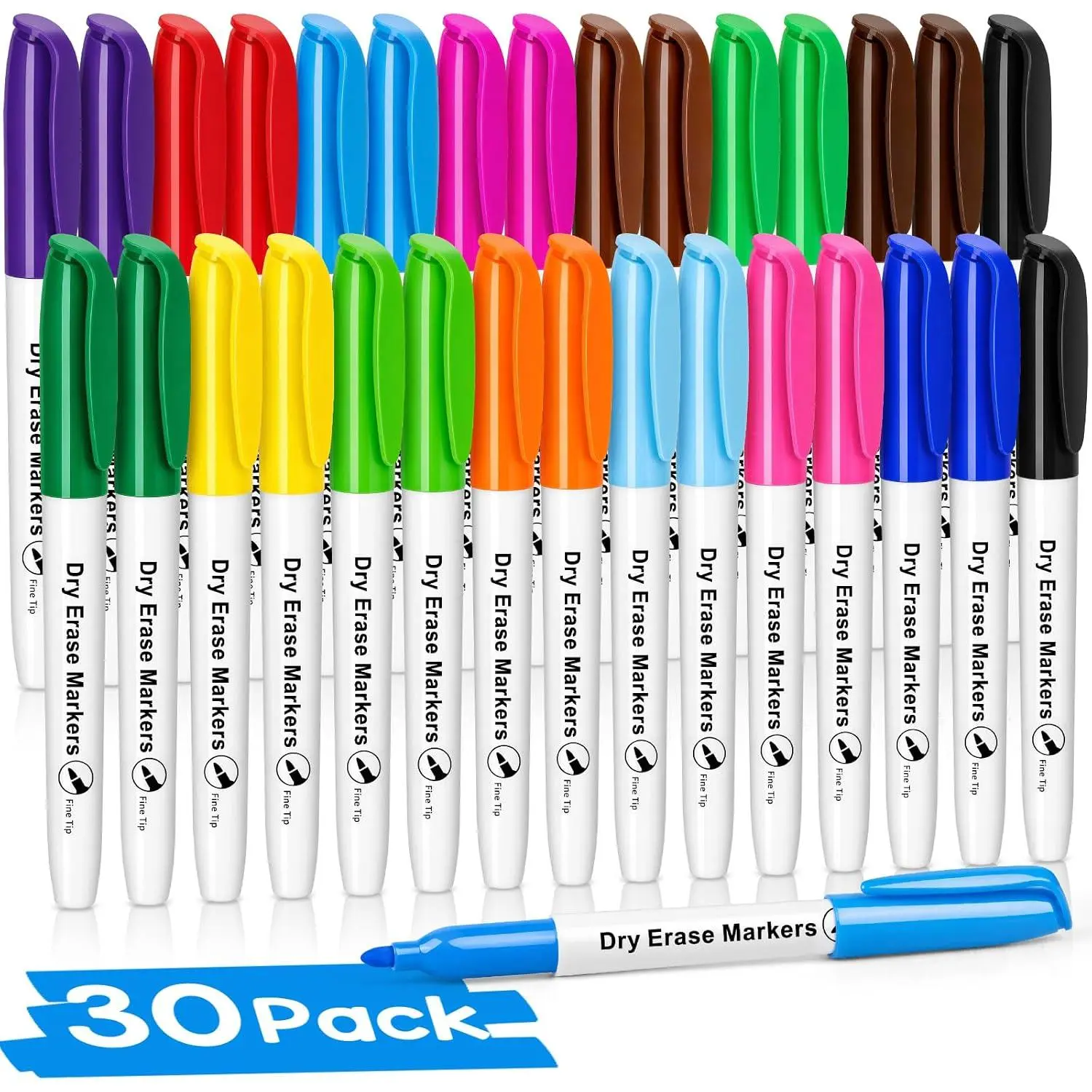 30 Pack Fine Tip Dry Erase Markers - Bulk Whiteboard Erasable Markers in 15 Colors, Ideal for School Classroom Office Supplies,  & Easy Clean for White board
