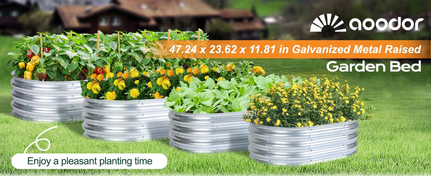 2PCS Galvanized Raised Bed Kit, 4 x 2 x 1 Ft, Oval Planter Boxes for Vegetables, Flowers, and Herbs, Use, Silver