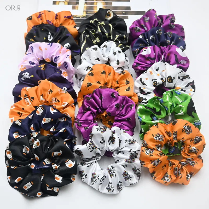 26Pcs Fabric Scrunchies Set, Halloween & Christmas Pumpkin Printed Elastic Hair Bands, Versatile Ponytail Holders, Holiday Fashion Head Accessories For Women Daily Styling Cosplay Themed Party Street Photoshoot