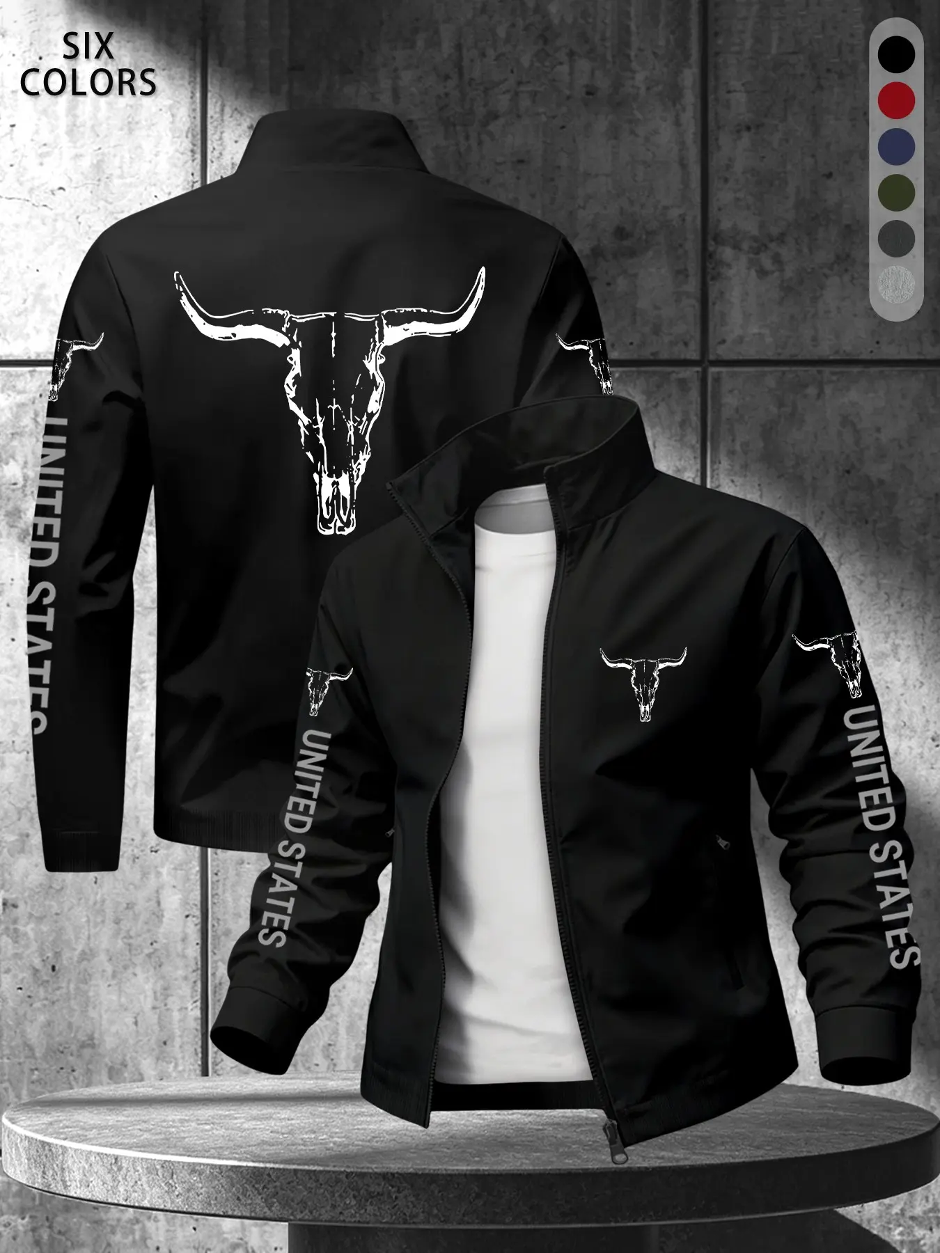 Men's Lightweight Zipper Jacket, 'United States' Letter Print, Casual Loose Fit Comfortable Daily Wear for Fall Outdoor Activities, Lightweight Casual Outerwear