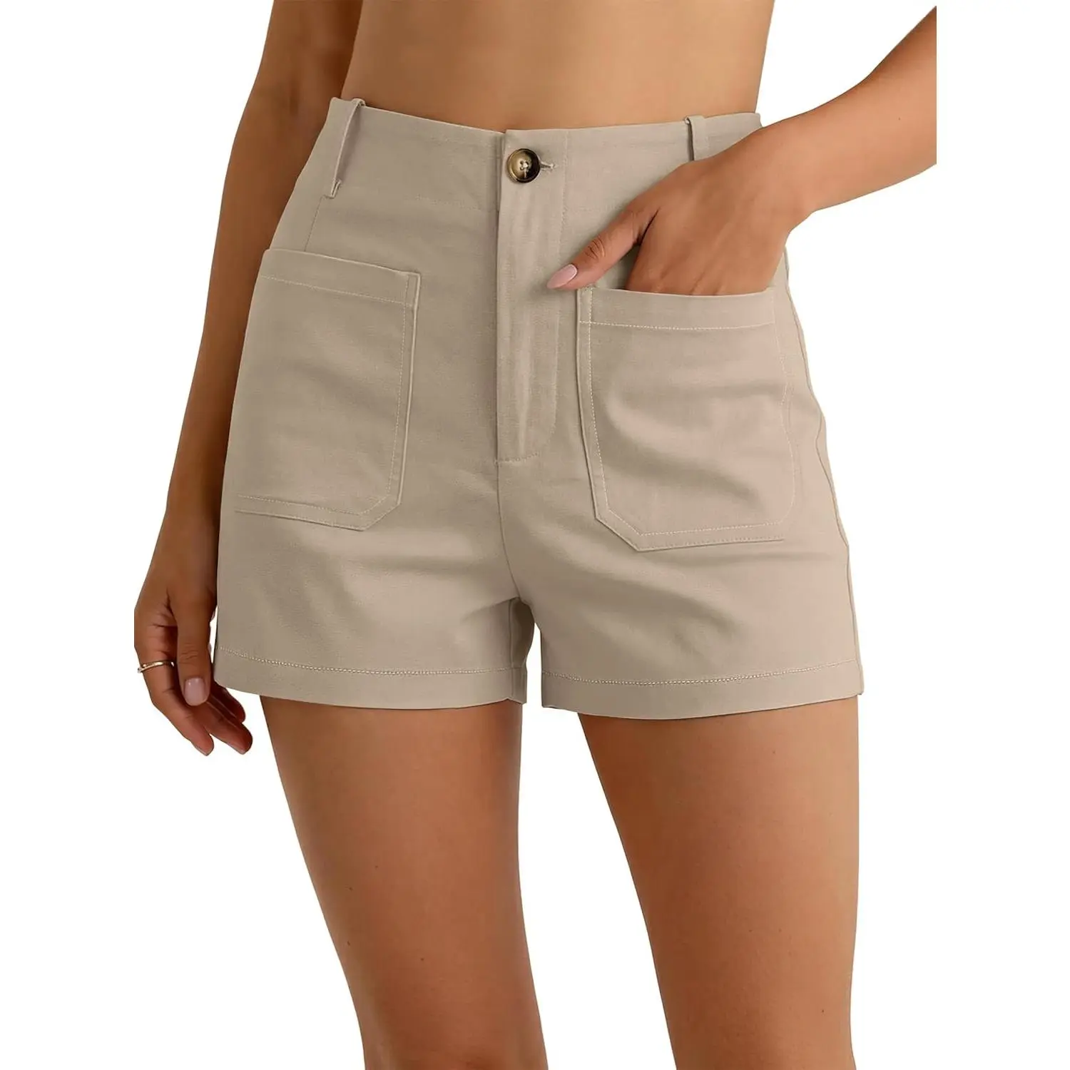 Women's Dressy Shorts, Basic Fitted Style for Business Casual Work, Stretchy Wrinkle-Free Fabric with Flat Pockets for Summer, Cute, Bottoms, Clothes, Basic Look