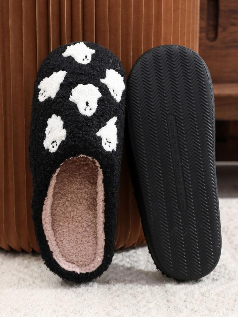 Women's Cute Cartoon Ghost Pattern Plush Slippers, Warm Casual Soft Comfortable Home Slippers, Warm Slippers for Indoor & Outdoor Use for All Seasons