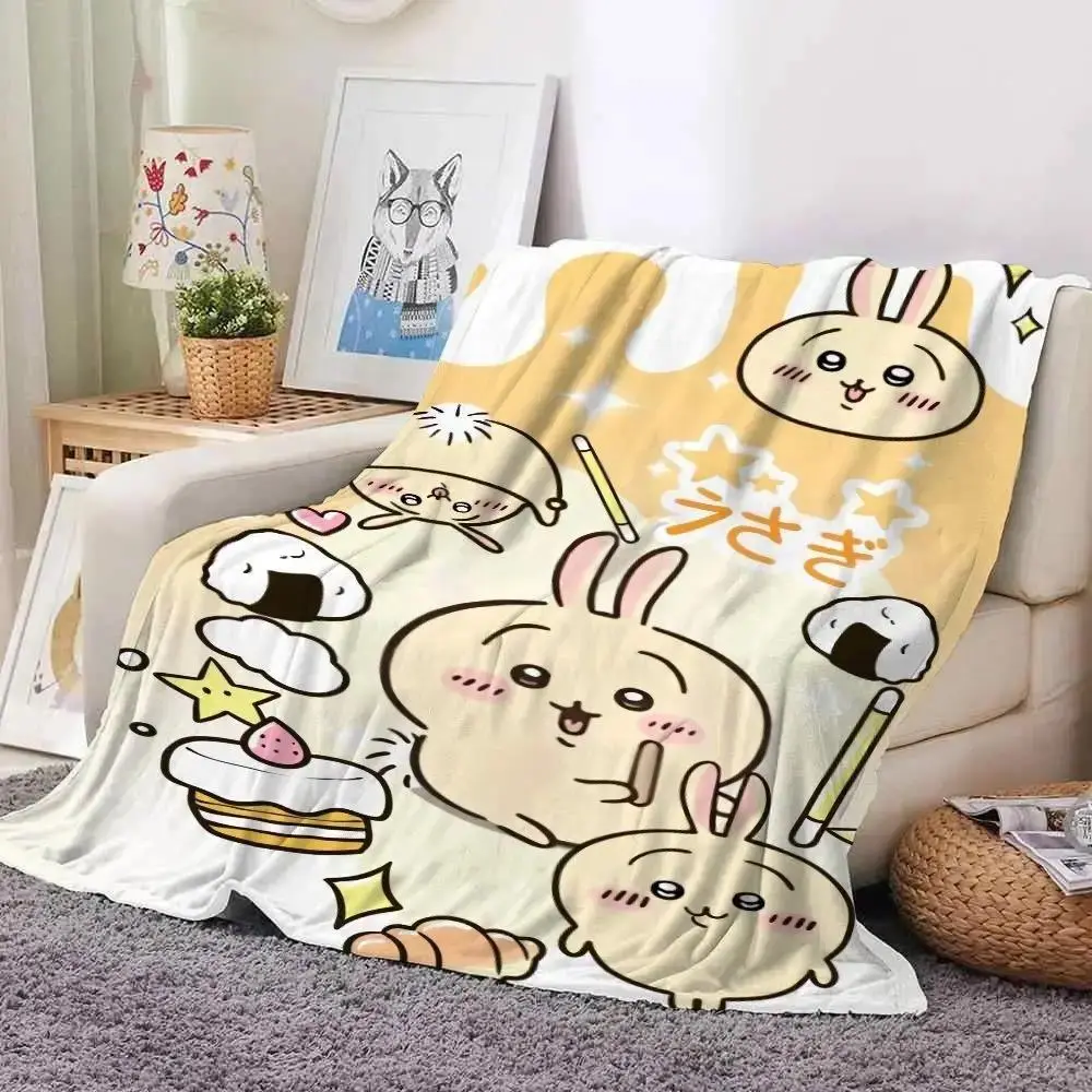 Kawaii Chiikawa Hachiware Usagi Premium Flannel Throw Blanket, Portable Cozy Cartoon Blanket for Teens Dorm Travel, Matches cooling blankets pillows couch cover for sofa bedding set comforter set, Mother's Day Valentine Birthday Gift For Anime Fans